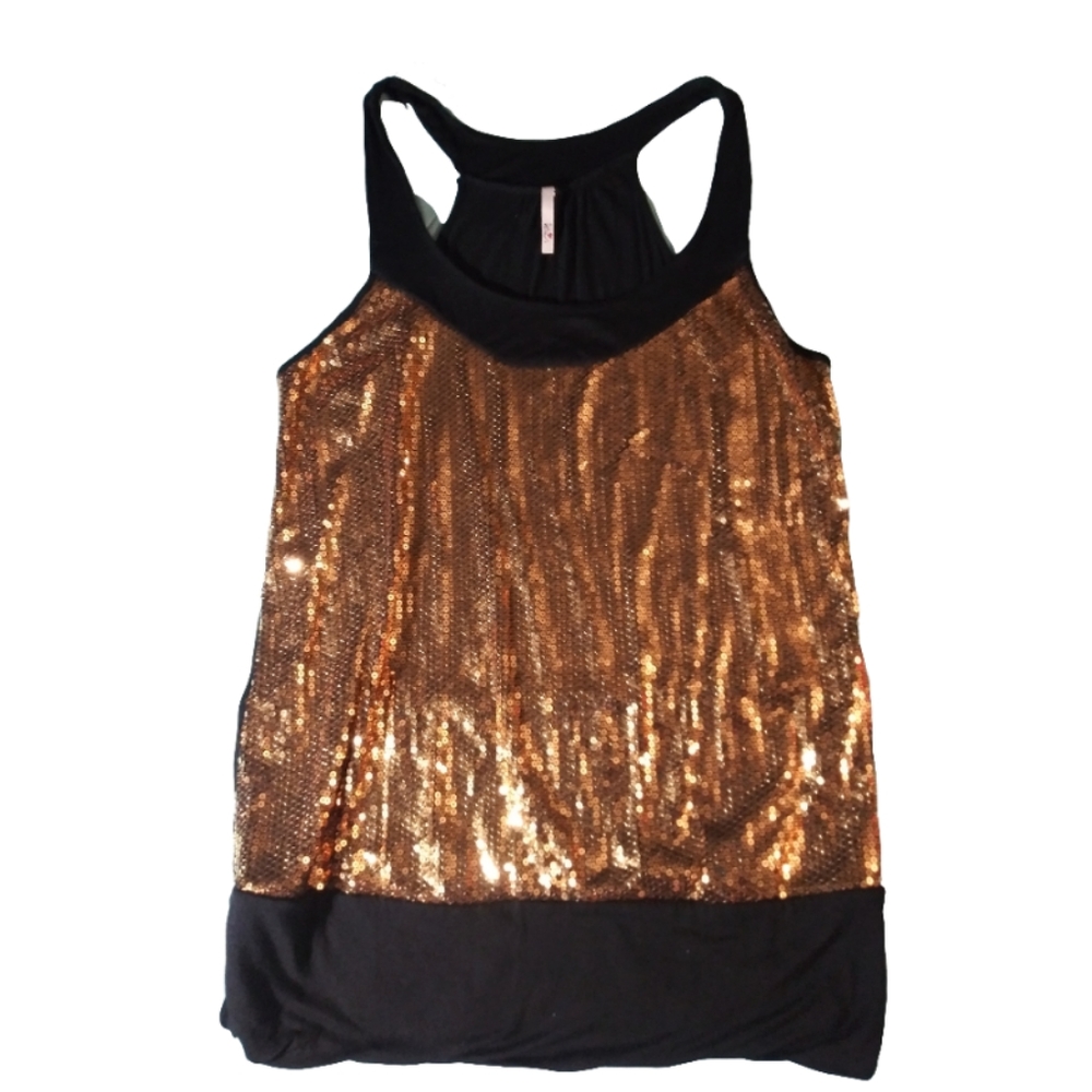 Women's sexy gold sequin sparkle tank top 2x kiwi